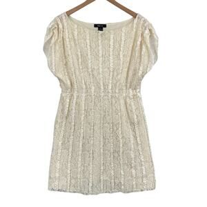 Style&co. Mini Dress Womens L Beige Lace Sequined Boat Neck Cap Sleeve Pullover